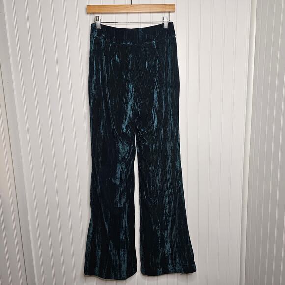 Nasty Gal Crushed Velvet High Waisted Wide Leg Pants Size 4 NWT Emerald - Picture 3 of 8